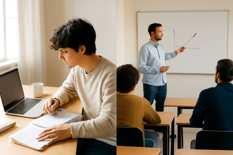 Perbandingan suasana belajar kursus online di rumah dan kursus offline di kelas